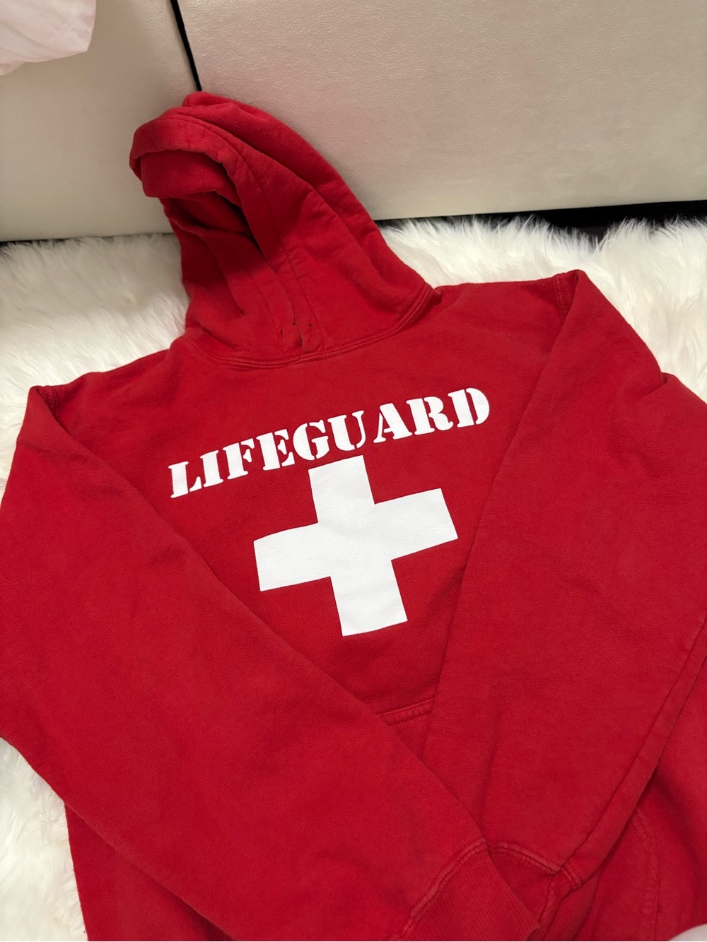 Gildan Red Kids Lifeguard Hoodie with White Cross